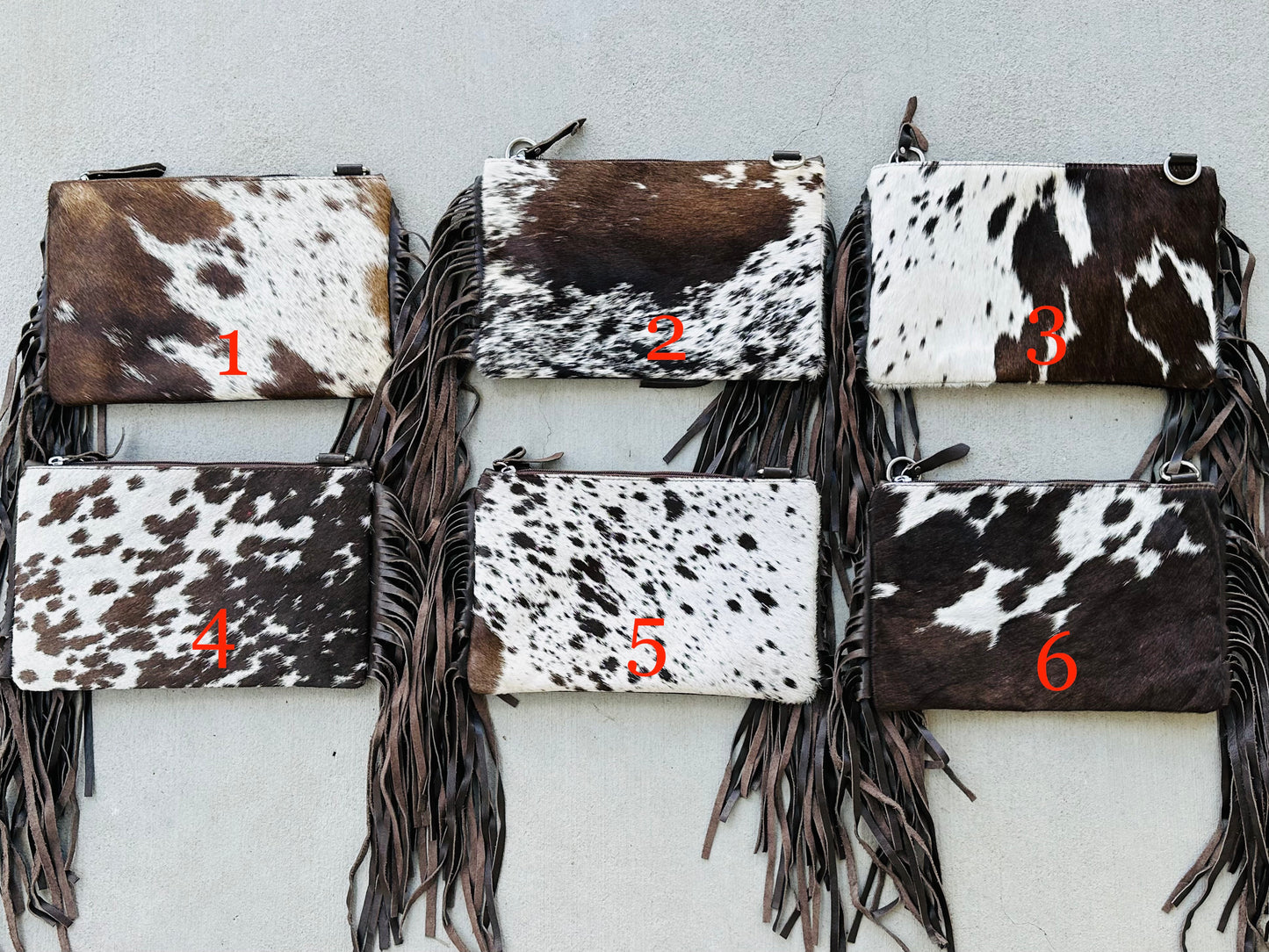 Cowhide Embossed Leather Crossbody With Fringes in Brown AMELIA