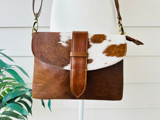 Western Crossbody Purse with Real Cowhide and Leather- Joann
