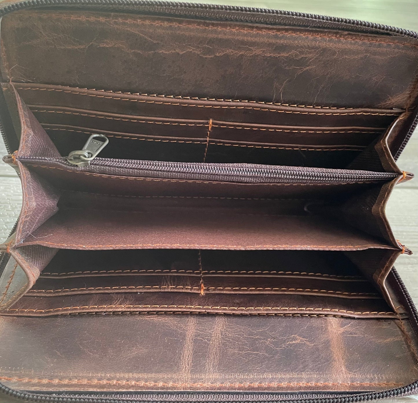 Western Cowhide Leather Zip Wallet Wristlet- Luna