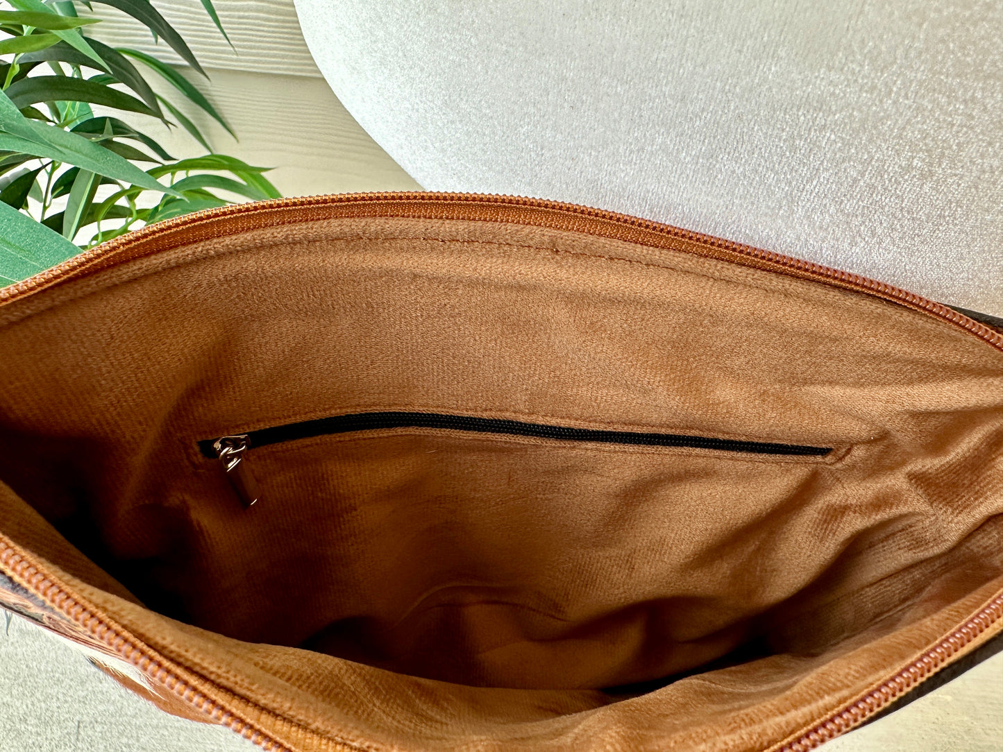 Western Cowhide Tooled Leather Messenger Bag in Tan - RAINBOW