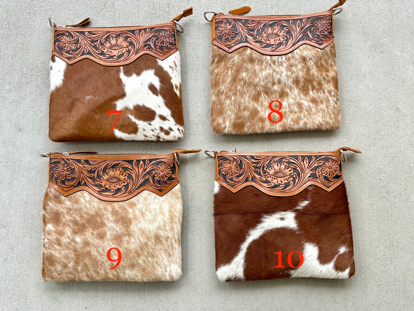 Western Cowhide Tooled Leather Messenger Bag in Tan - RAINBOW
