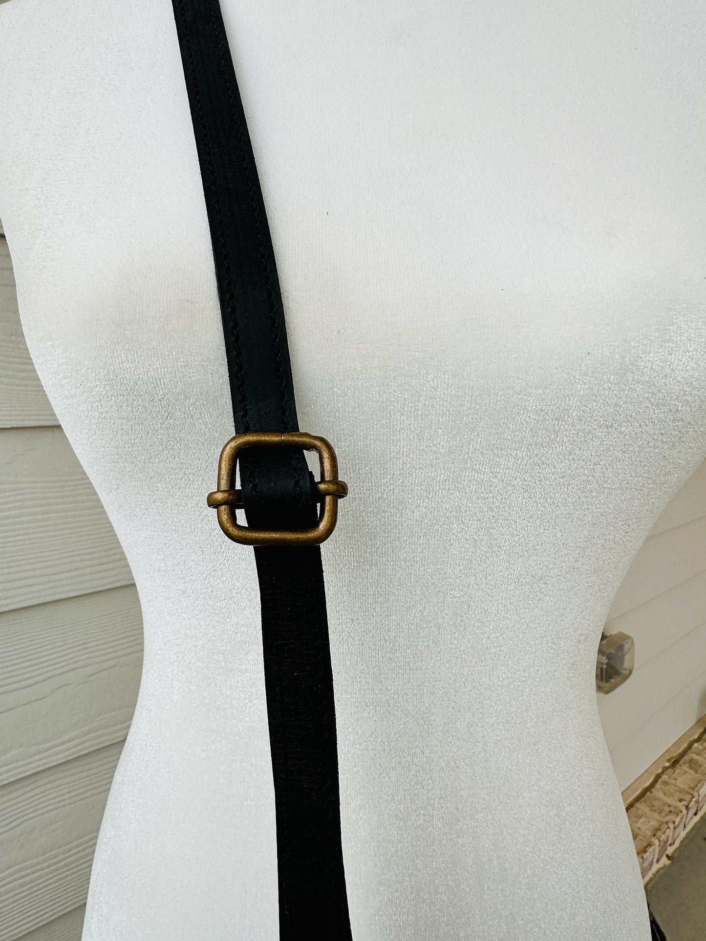 Cowhide Crossbody Bag in Black and Gold with Fringes - Harper