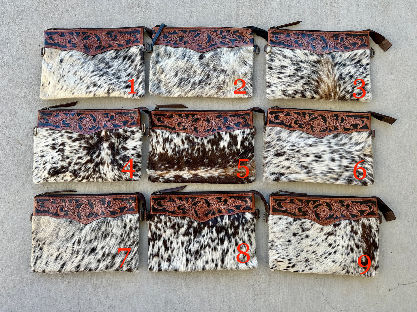 Western Cowhide Tooled Leather Crossbody Purse- Celia