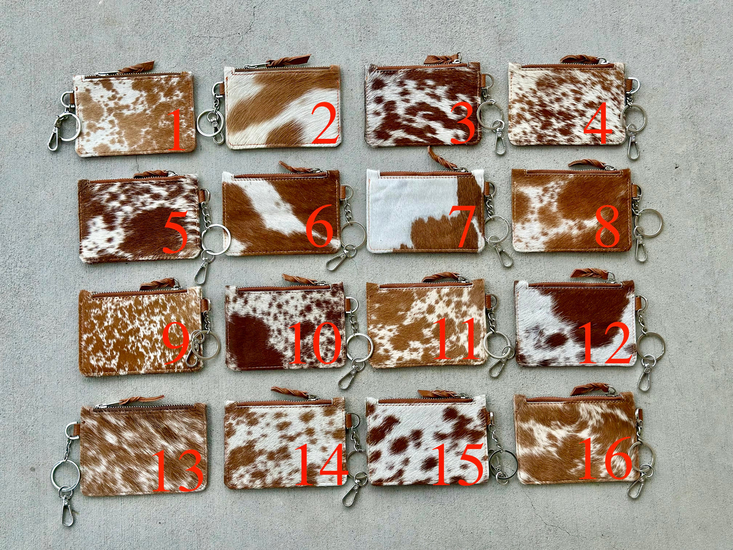 Cowhide Leather Western Wallet Card Holder Keychain Coin Purse in Tan - Amal