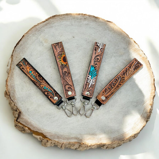 Tooled Leather Wristlet Straps