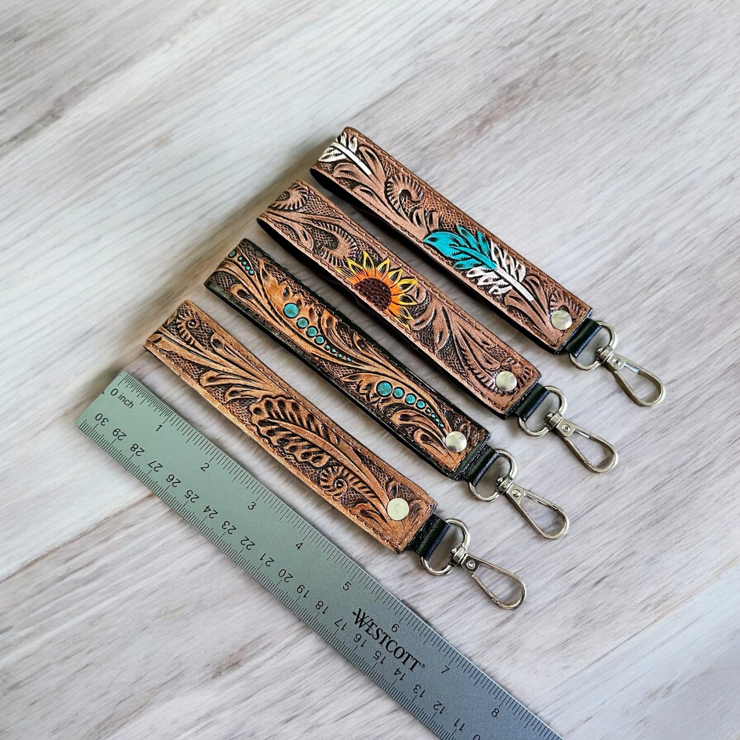 Tooled Leather Wristlet Straps