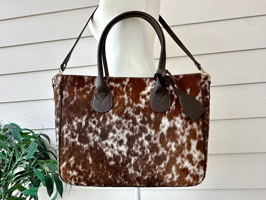 Large Western Cowhide Leather Tote Bag Brown - Olivia
