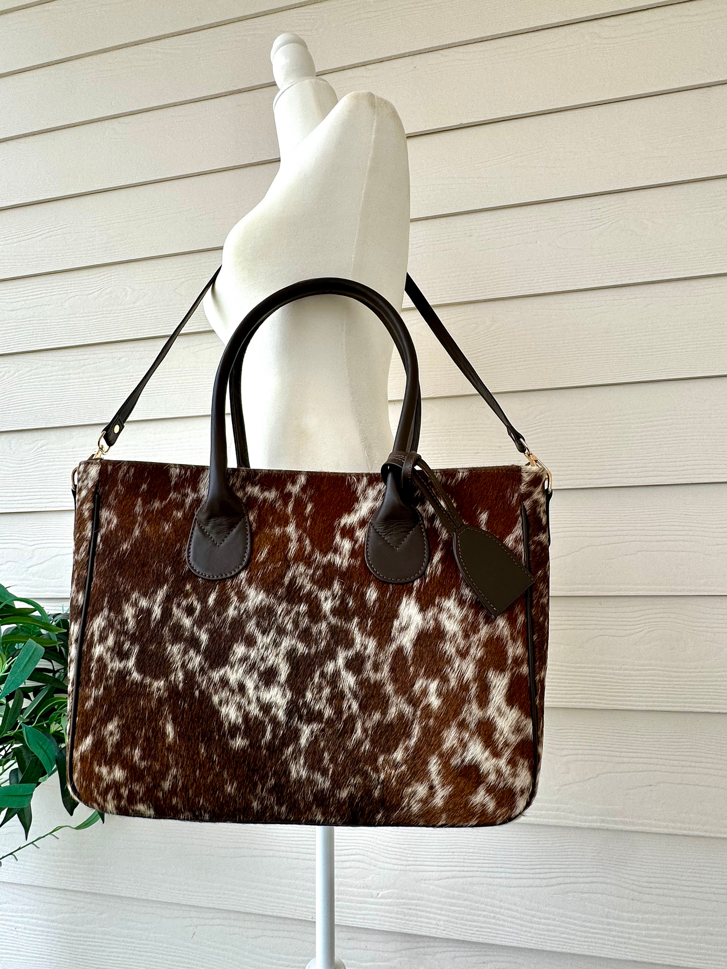 Large Western Cowhide Leather Tote Bag Brown - Olivia