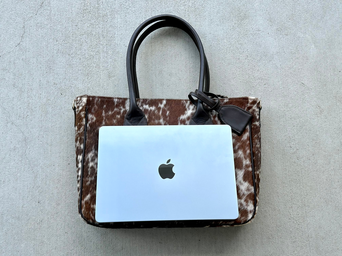 Large Western Cowhide Leather Tote Bag Brown - Olivia