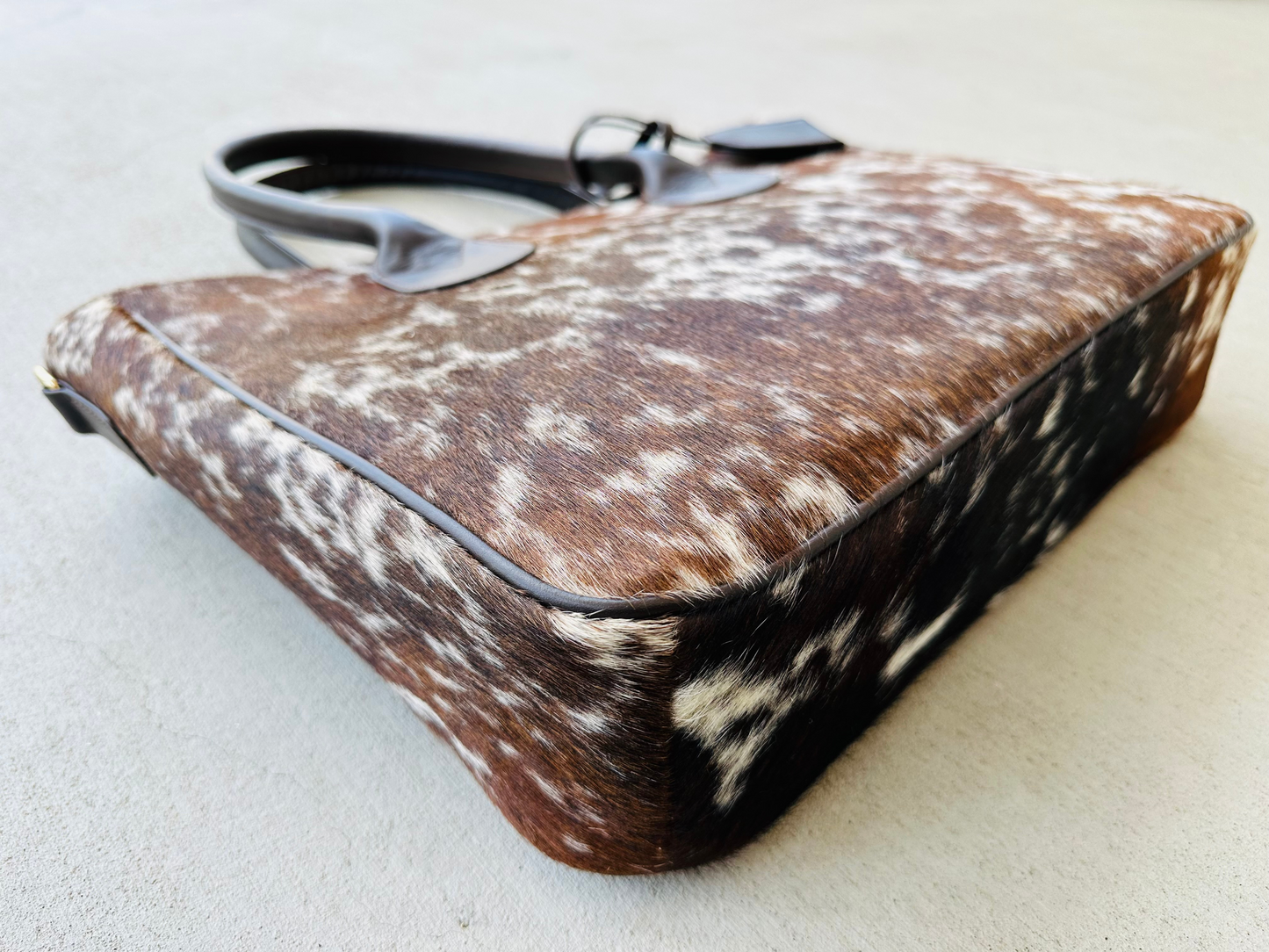 Large Western Cowhide Leather Tote Bag Brown - Olivia
