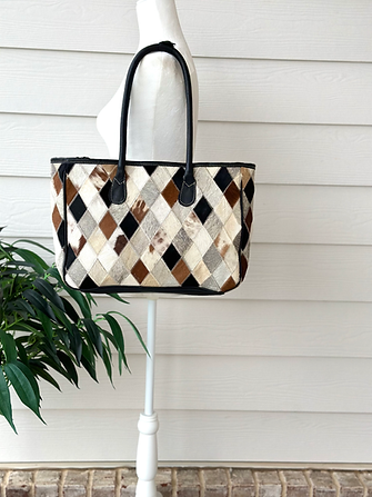 Large Cowhide Patchwork Tote Shoulder Bag -Savannah