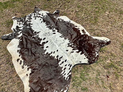 Large Cowhide Rug Tricolor Brown Western Decor 5 x 6 ft