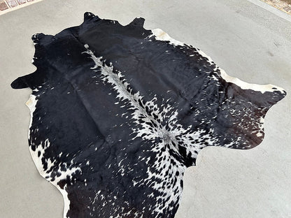 Large Cowhide Rug Black Western Decor 6 x 5.5 ft