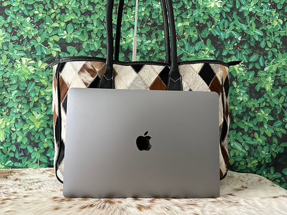 Large Cowhide Patchwork Tote Shoulder Bag -Savannah