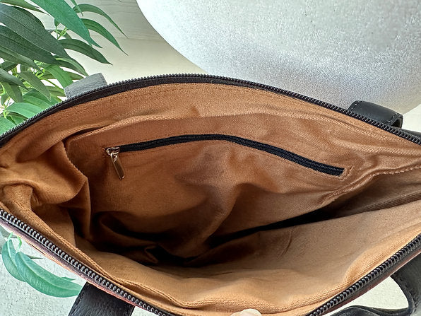 Cowhide Tooled Leather Shoulder Crossbody Bag in Black - Isla