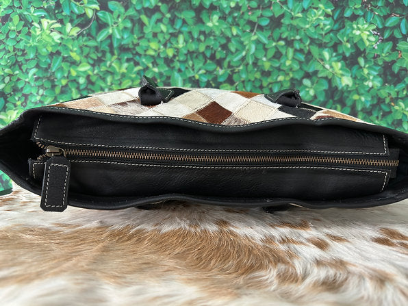 Large Cowhide Patchwork Tote Shoulder Bag -Savannah