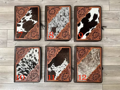 Real Cowhide Hand Tooled Leather Padfolio Binder Organizer in Dark Brown Western