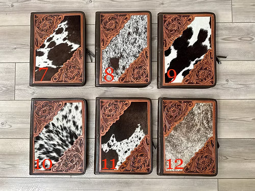 Real Cowhide Hand Tooled Leather Padfolio Binder Organizer in Dark Brown Western