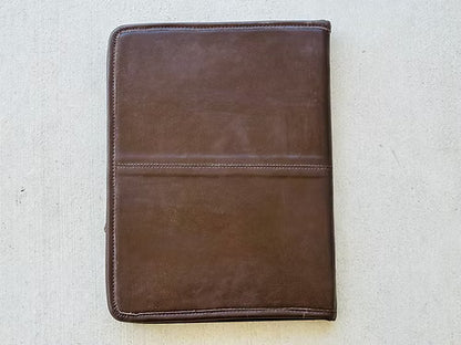 Real Cowhide Hand Tooled Leather Padfolio Binder Organizer in Dark Brown Western