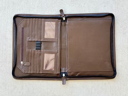 Real Cowhide Hand Tooled Leather Padfolio Binder Organizer in Dark Brown Western