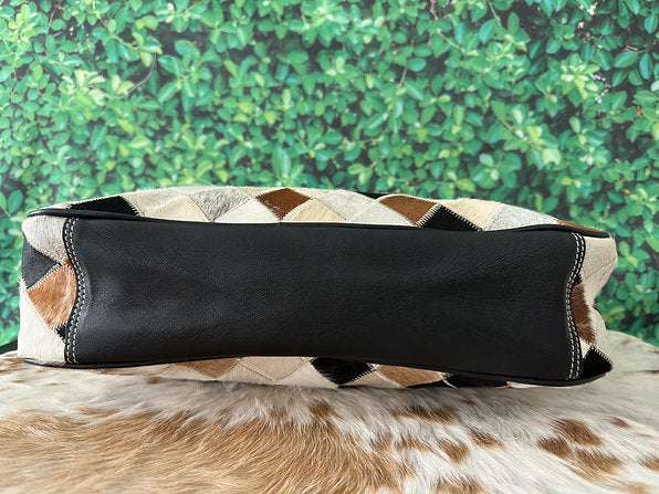Large Cowhide Patchwork Tote Shoulder Bag -Savannah