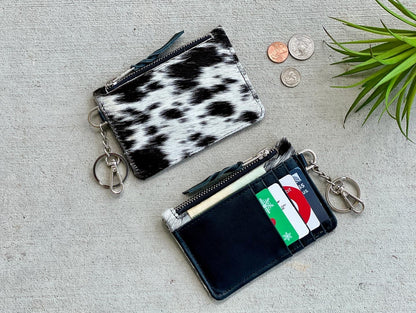 Cowhide Leather Western Wallet Card Holder Keychain Coin Purse in Black - Amal