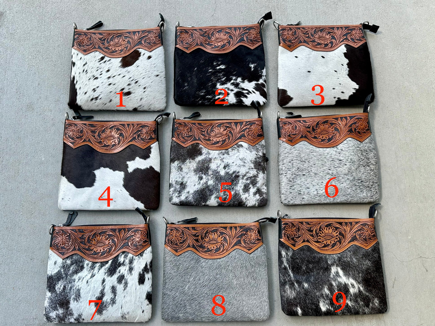 Black Western Cowhide Tooled Leather Messenger Bag - RAINBOW