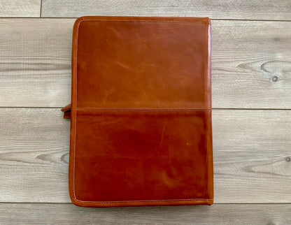 Cowhide Tooled Leather Western Padfolio Organizer in Tan