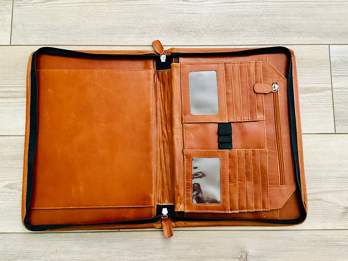 Cowhide Tooled Leather Western Padfolio Organizer in Tan