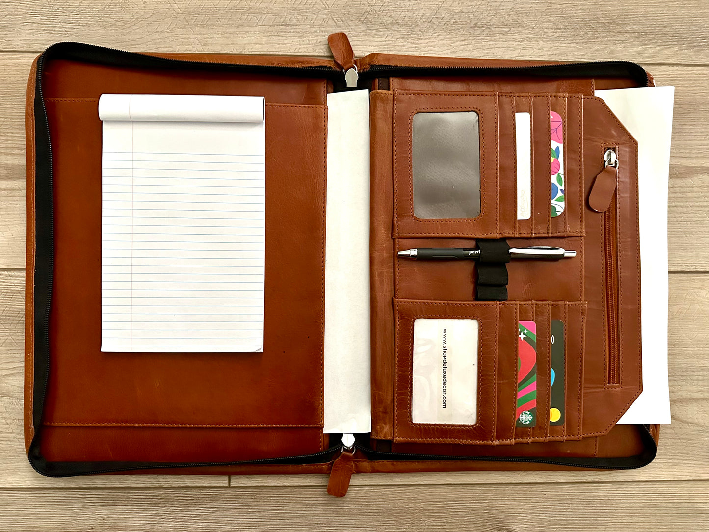 Cowhide Tooled Leather Western Padfolio Organizer in Tan