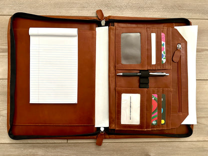 Cowhide Tooled Leather Western Padfolio Organizer in Tan