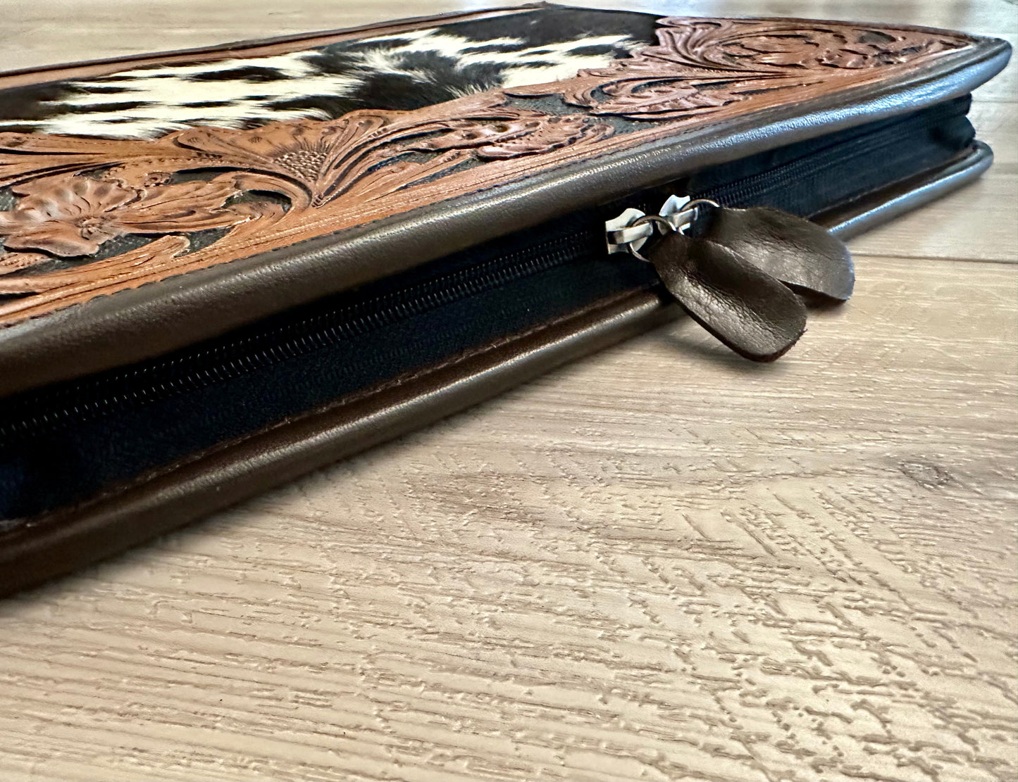 Cowhide Tooled Leather Western Padfolio Organizer in Brown