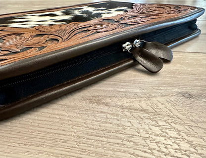 Cowhide Tooled Leather Western Padfolio Organizer in Brown