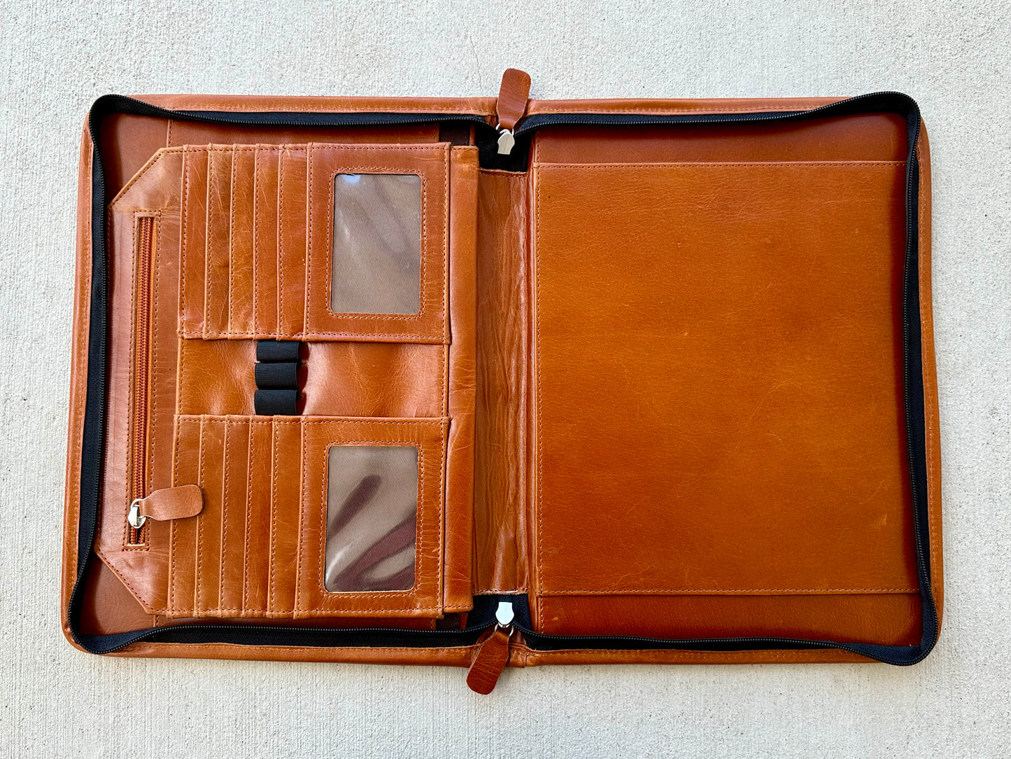 Cowhide Tooled Leather Western Padfolio Organizer in Tan