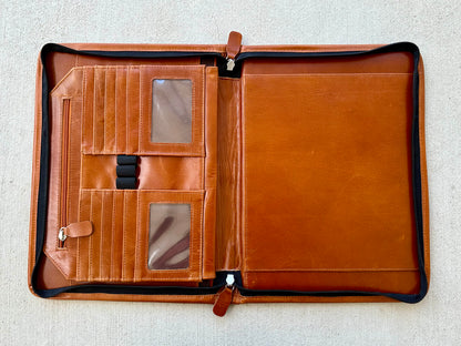 Cowhide Tooled Leather Western Padfolio Organizer in Tan