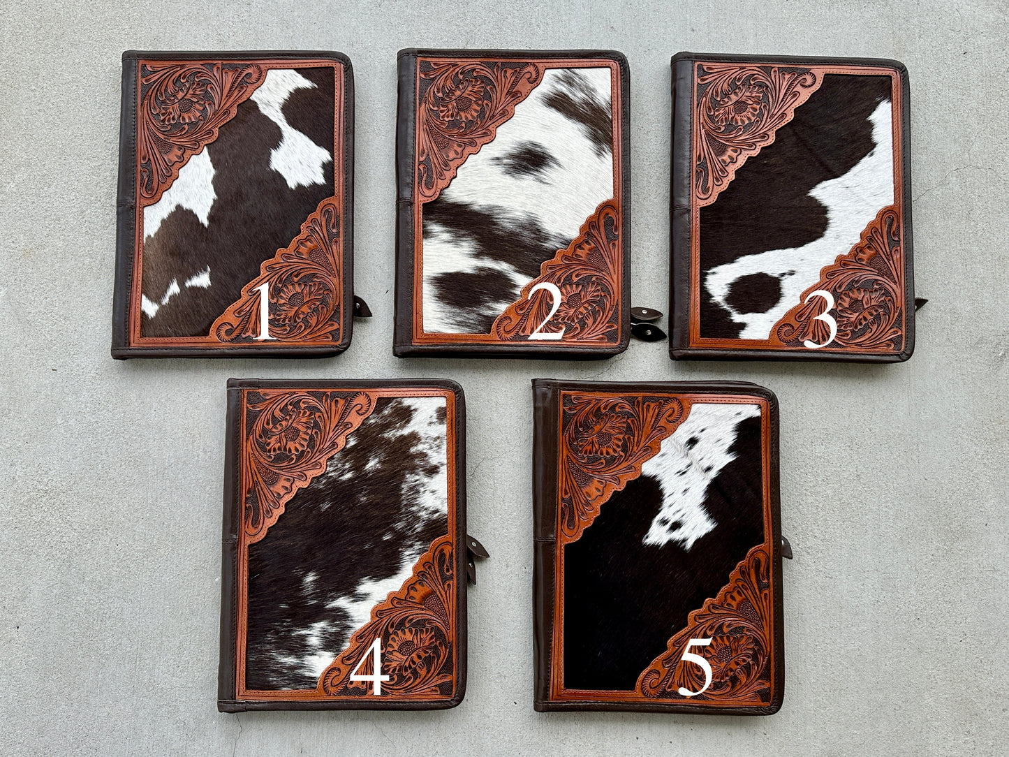 Cowhide Tooled Leather Western Padfolio Organizer in Brown