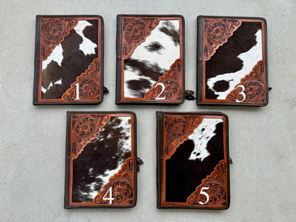 Cowhide Tooled Leather Western Padfolio Organizer in Brown