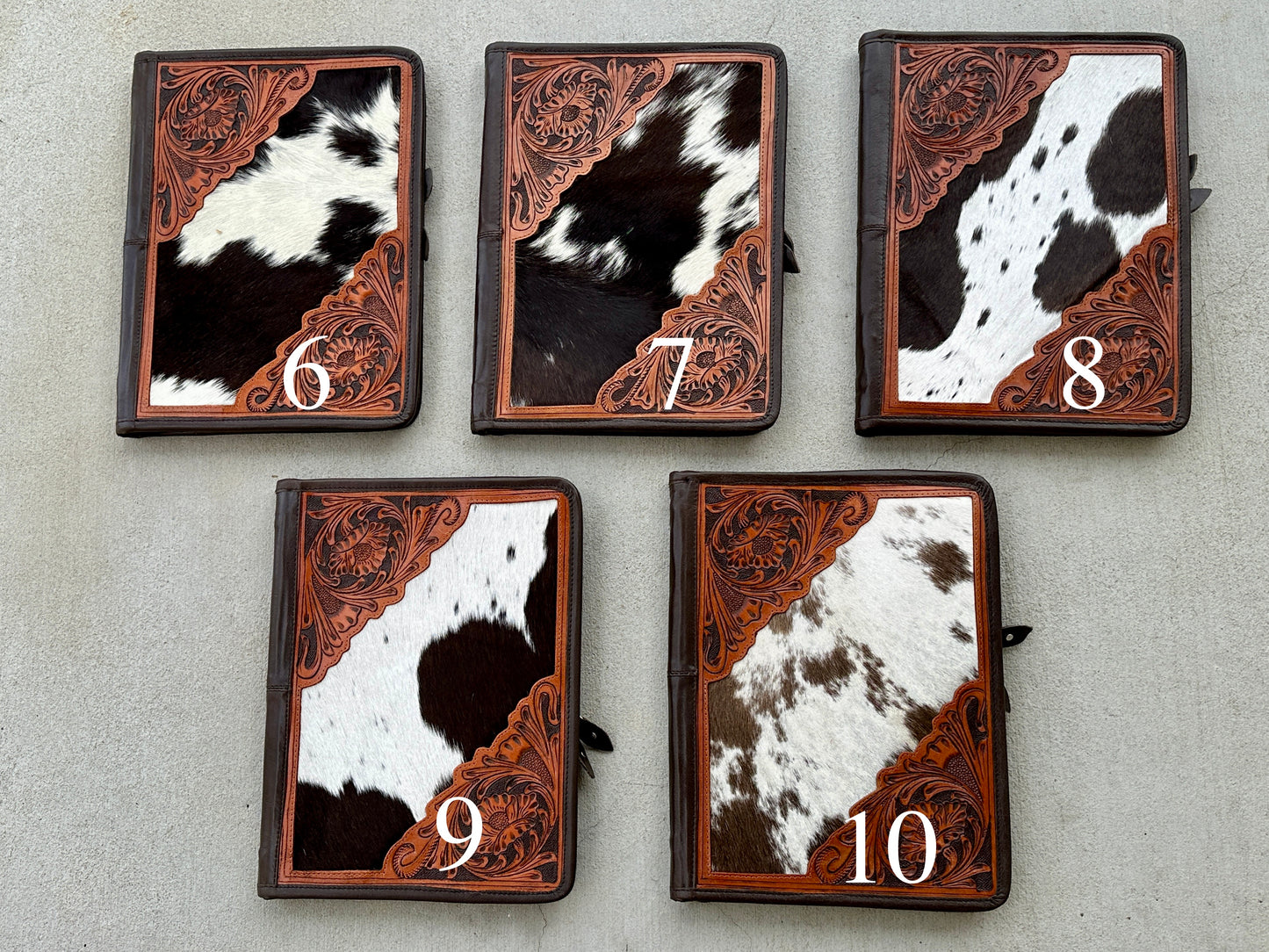 Cowhide Tooled Leather Western Padfolio Organizer in Brown
