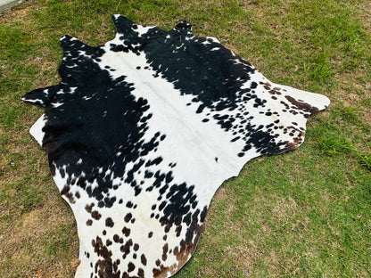 Small Cowhide Rug Black Tricolor Western Area Accent Rugs 5 x 4.5 ft