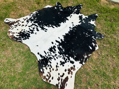 Small Cowhide Rug Black Tricolor Western Area Accent Rugs 5 x 4.5 ft