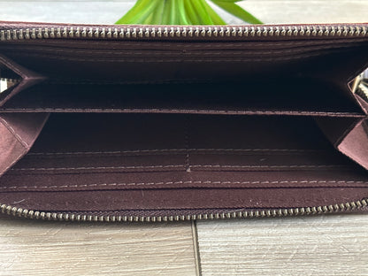 Tooled Leather Zip Wallet In Tan and Turquoise