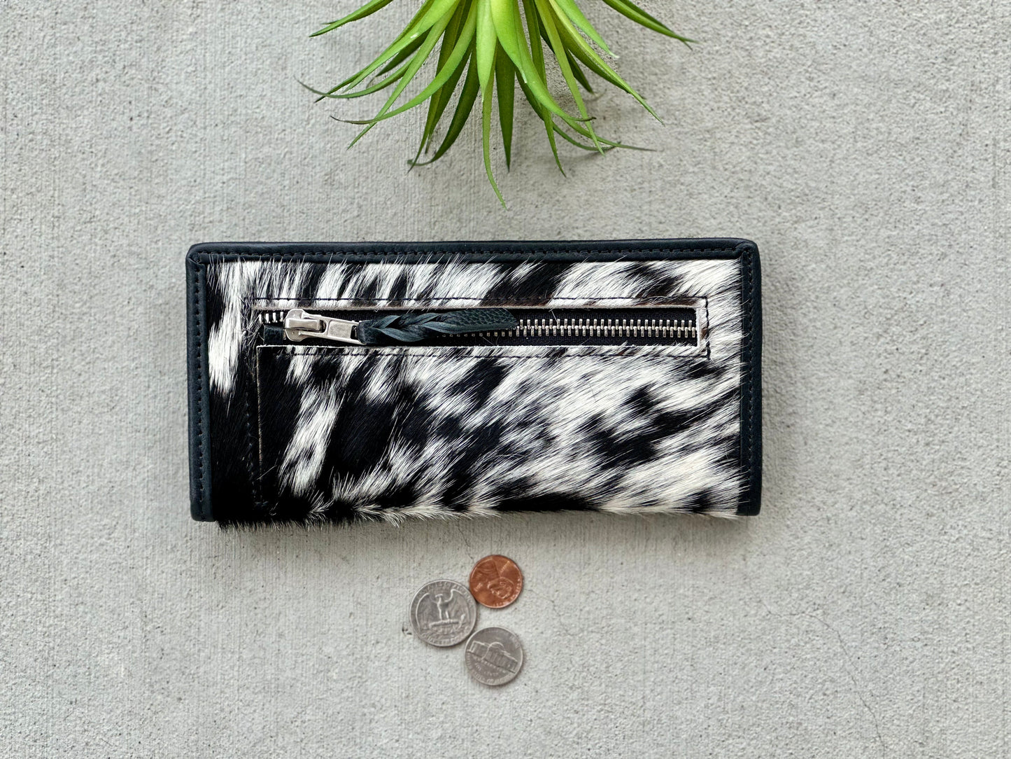 Cowhide Rodeo Western Slim Wallet for Women Black Leather - Ivy