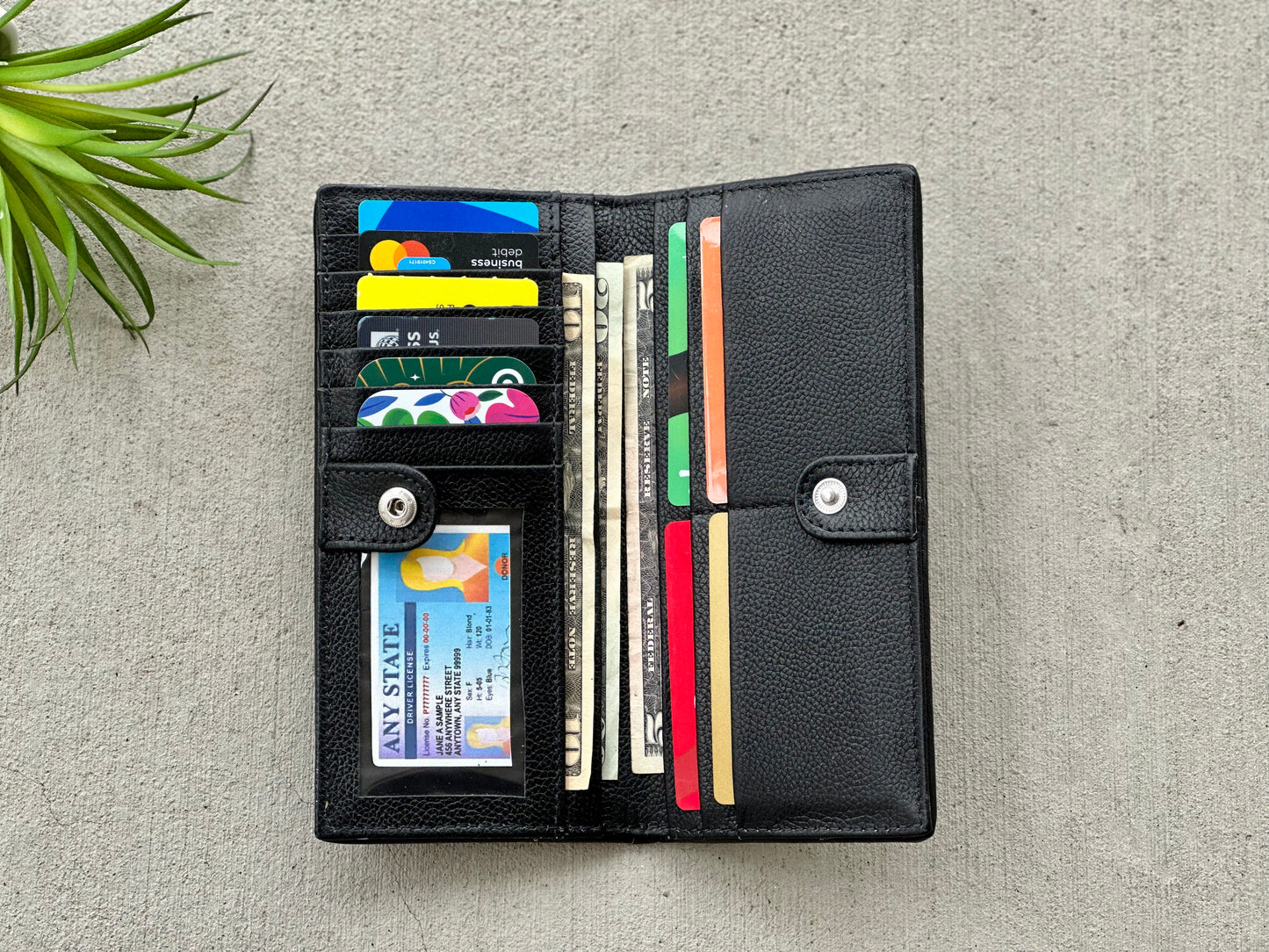 Cowhide Rodeo Western Slim Wallet for Women Black Leather - Ivy