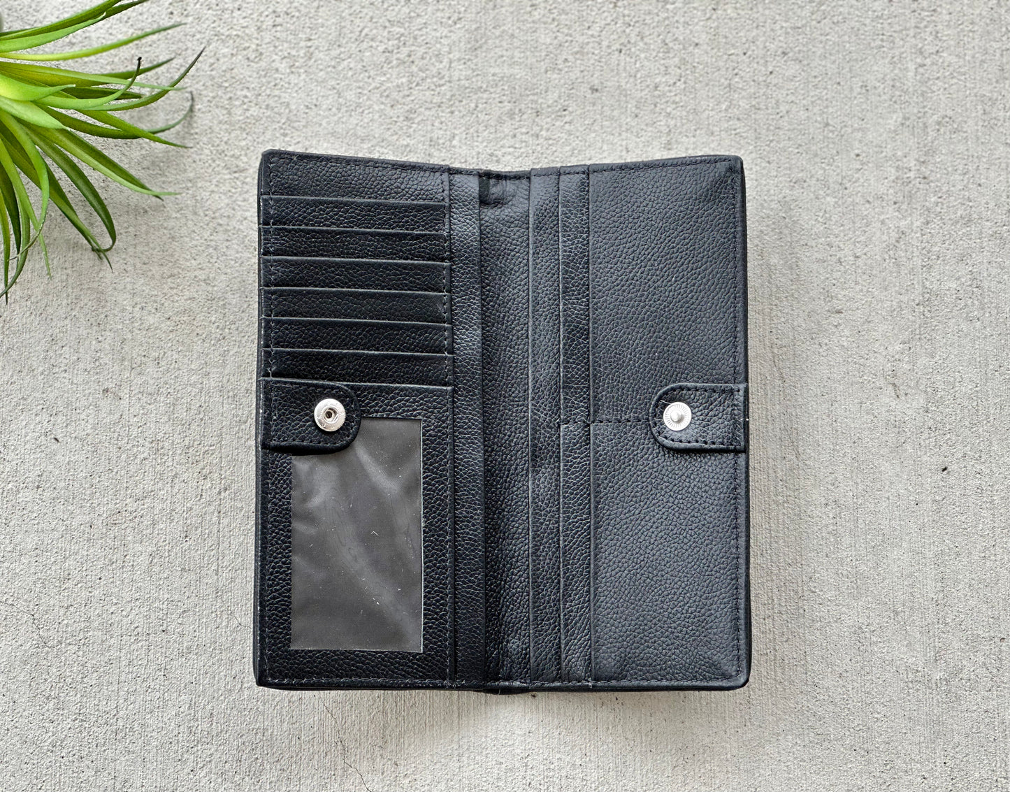 Cowhide Rodeo Western Slim Wallet for Women Black Leather - Ivy