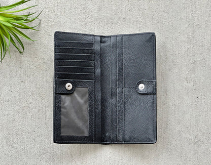 Cowhide Rodeo Western Slim Wallet for Women Black Leather - Ivy