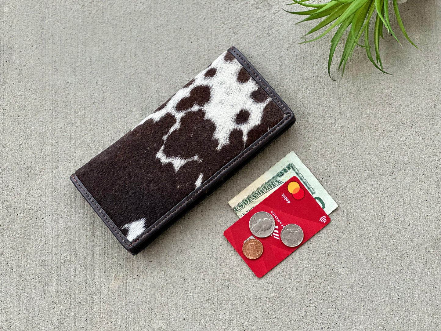 Cowhide Rodeo Western Slim Wallet for Women Brown Leather - Ivy
