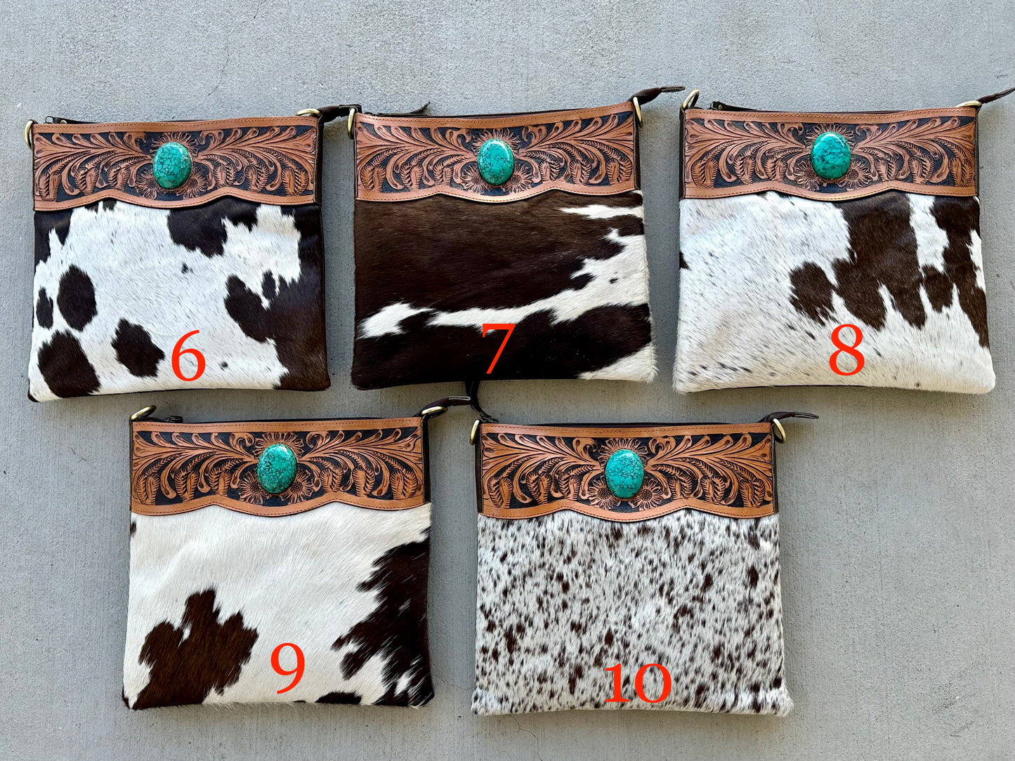 Western Cowhide Bag with Tooled Brown Leather and Turquoise REMI