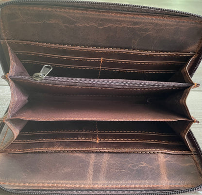 Cowhide Zip Wallet | Genuine Leather Western Wallet for Women - Luna