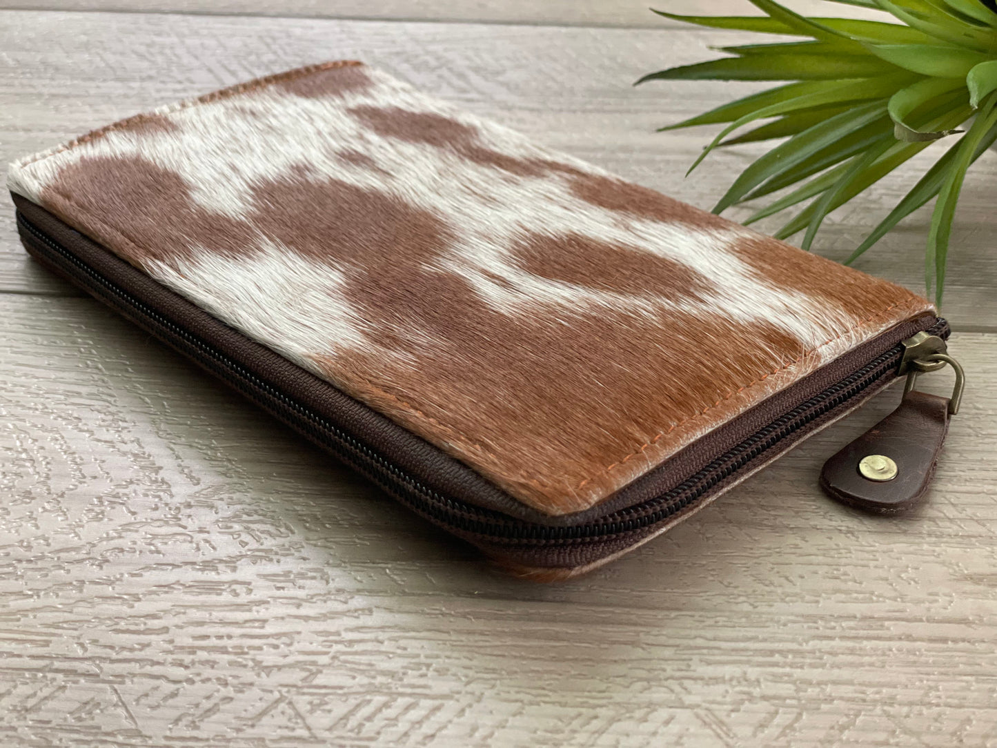 Western Cowhide Leather Zip Wallet Wristlet- Luna