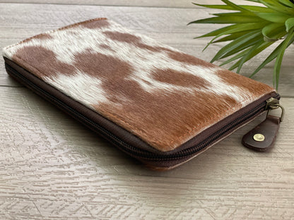 Western Cowhide Leather Zip Wallet Wristlet- Luna